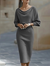 voordelige Eenvoudige jurk-Dames Halflange jurk Werk Jurk Schede jurk Elegant Modieus Modern Kantoor Slank Effen Lange mouw Col Zwart Wit Marineblauw Grijs Lente Herfst