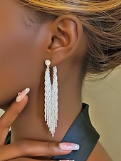 preiswerte Hochzeit ACC-Elegante, lange Quastenohrringe aus einer Legierung für Damen, funkelnder Statement-Ohrring für Hochzeiten, Abendveranstaltungen und festliche Anlässe.