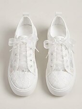 preiswerte Braut-Weiße Plateau-Sneaker mit Spitze für Damen – romantische Brautschuhe für Gartenhochzeiten im Freien