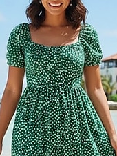 preiswerte Blumenkleider-Damen Midikleid A Linie Kleid Urlaub Lässig Outdoor Ausgehen Standard Passform Blumen Kurzarm Quadrathals Grün Sommer Frühling