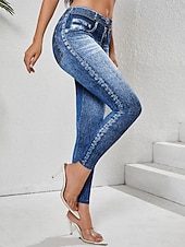 cheap Graphic Leggings-Women's Jeans Leggings Jeggings Vacation Streetwear Casual Full Length Medium Waist Plain Pocket Elastic Waistband Comfy Comfort High Elasticity Daily Home Outdoor Blue Sapphire Blue Ocean Blue Grey