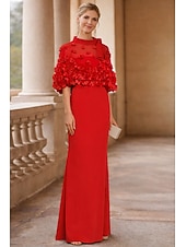 preiswerte Schlauch-Abendkleider-Schlauchkleid Bodenlang Abiballkleider Abendkleid Ballkleid Festliche Kleidung Elegant Halbarm Juwelenhals Hochzeitsgast Formeller Abend Herbsthochzeitsempfang mit Falten