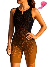 お買い得  ウィメンズトライアスロンウェア-女性用 サイクリングジャージー トライスーツ ダウンヒルジャージー ノースリーブ 夏 春 秋 ブルー ダークグレー ローズレッド+ブラック 幾何学模様 勾配 カーブ バイク サンスクリーン UV耐性 3Dパッド サイクリング 速乾性 スポーツ 衣類