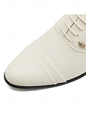 billiga Derby skor-Vita slip-on-skor i konstläder för män, klassiska formella skor för bröllop och ceremonier