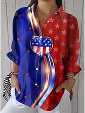  Amerikaanse onafhankelijkheidsdag Dames Overhemd Met ruches Grafisch Vlag Vintage Stijlvol Lange mouw Flutter mouw Bel Overhemdkraag Normale tops Dagelijks Werk Feestdagen blauw Zwart Marineblauw