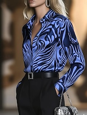 preiswerte Kunst &amp; Design Blusen-Damen Hemd Grafik Geometrisch Vintage Stilvoll Modern Langarm Hemdkragen Normale Oberteile Täglich Ferien Blau Erröten Sie Rosa Rosa Hellgrau Sommer Frühling