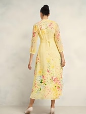 economico Lunghezza alla caviglia-Linea ad A Lunghezza al pavimento Vestito da Festa Abito da Cocktail Abito da invitata a nozze Abito da cerimonia per signora Manica Lunga Scollo a V Elegante Semplice Minimalista Formale Ospite di