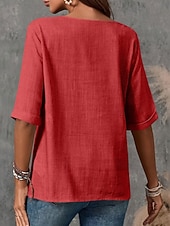 preiswerte Hemden-Damen Bluse Hemd aus Leinenimitat Knöpfe Einfarbig Stilvoll Basic Lässig Halbarm Rundhalsausschnitt Normale Oberteile Täglich Blau Schwarz Weiß Armeegrün Rote Sommer Frühling Herbst