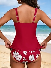 economico Tankini-Per donna Costumi da bagno Tankini Due pezzi Birichino Costume da bagno Controllo della Pancia Vita alta Snello Senza schiena Vacanza Abbigliamento da Spiaggia Floreale Scollo a V Senza Maniche