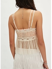 Недорогие Кружевные топы-Жен. Блуза Кружевные топы Кружева Пэчворк Полотняное плетение Стиль Секси Современное Без рукавов U-образный вырез Укороченные топы Повседневные Праздники На выход Черный Абрикосовый Лето Весна