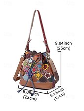 olcso Kézitáskák és bevásárlótáskák-női bohém bőr vödörtáska, többszínű virágmintával, sokoldalú viselet, állítható vállpántok, tökéletes a mindennapi használatra