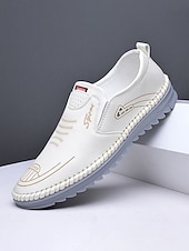 お買い得  男性-メンズフェイクレザーリゾートイブニングシューズ、スタイリッシュなホワイトスリッポンローファー、エレガントなイブニングイベントに最適