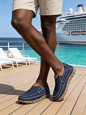 cheap Men-Men's Tan Slip-On Shoes, Soft Textile Upper, Durable Jute Sole, Relaxed Beachwear Style for Island &amp; Cruise, Summer Travel &amp; Leisure