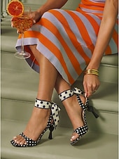 voordelige Retro uit de jaren 50-Dameshoge hakken in zwart-wit met stippen en strikjes bij de enkels – elegante hakken met hartvormig detail, perfect voor cocktailparty's, bruiloften en zomerevenementen.
