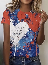 cheap Independence Day Top-Independence Day PatrioticWomen's T Shirt Print Graphic Flag Stylish Classic Casual Short Sleeve Crew Neck Round Neck Regular Tops Daily Blue Red Orange Summer Spring