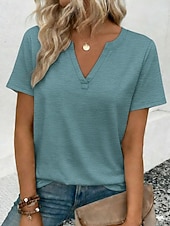 זול טי-שירט פשוטה-בגדי ריקוד נשים חולצה קצרה טופ טי צבע אחיד מסוגנן קלסי יום יומי שרוולים קצרים צווארון V חולצות רגילות יומי ליציאה סוף שבוע פול שחור לבן כחול סקיי סגול קיץ אביב