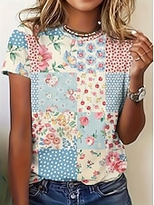 economico T-shirt Boho-Per donna Maglietta Stampato Floreale Grafico Paisley Bohemien Vintage Elegante Manica Corta Girocollo Scollo a V Top lunghi Quotidiano Uscire Weekend Blu Nero Verde chiaro Viola Verde Estate