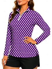 economico Camicia Donna-Per donna Geometrico A Pois A righe Top Maglietta Maglietta sportiva Polo da golf Manica Lunga Pois Righe Stampato UPF50+ Resistente ai Raggi UV Protezione UV Elastico Traspirante Pilates Pallavolo
