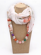 billiga Halsdukar för kvinnor-Damhalsband i bohemisk chiffong, mjuk polyesterhalsduk med blommönster och pärlhänge, lätt modeaccessoar för kvinnor, perfekt för vardagskläder, semester och resor.