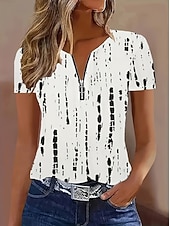 economico T-shirt a righe e geometrico-Per donna Maglietta Blocco di colore Zip a un quarto Grafico Geometrico Vintage Tropicale Hawaiano Manica Corta Girocollo Top lunghi Quotidiano Sportivo Uscire Blu Bianco Blu Reale Estate Primavera