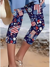 olcso Függetlenség Napja Nadrágok-Függetlenség Napja PatriotikusNői Capri Nadrág Leggings Vakáció Hawai állapot Stílusos Capris Közepes DerékNadrág Virágos Grafikus Zászló Nyomtatás Kényelmes Rugalmas Szabadtéri Vakáció Formális