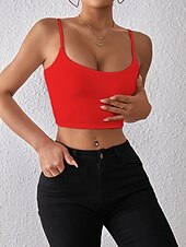 voordelige Gewone Tank-Dames Blouse Hemdje Tanktop Blote rug Effen Sexy Casual Mouwloos Bandje Croptops Dagelijks Feestdagen Uitgaan Zwart Wit Rood Oranje Bruin Zomer Lente