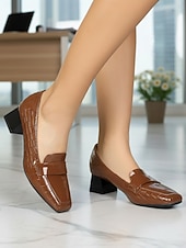 billiga Lätta damskor-mörkgröna krokodilpräglade loafers för kvinnor - eleganta pumps med fyrkantig tå och blockklack för dagligt arbete, kontor, business casual &amp;professionella kläder