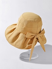 رخيصةأون اكسسوارات العطلة-قبعة شمسية نسائية من البوليستر بحافة عريضة مزينة بفيونكة، قابلة للطي لحماية من الأشعة فوق البنفسجية، متوفرة بألوان متعددة، لون أنيق مناسب لعطلة الربيع والارتداء اليومي غير الرسمي