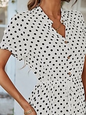 preiswerte Streifen- und geometrische Kleider-Damen Midikleid A Linie Kleid Urlaub Lässig Outdoor Ausgehen Normale Passform Tupfen Kurzarm Umlegekragen Blau Marineblau Weiß Rosa Sommer Frühling