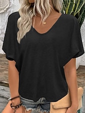 Χαμηλού Κόστους Απλή μπλούζα-Γυναικεία Πουκάμισο Μπλούζα Σκέτο Στυλάτο Κλασσικό Μοντέρνα Κοντομάνικο Λαιμόκοψη V Κανονικά μπλουζάκια Καθημερινά Αργίες Εξόδου Θαλασσί Μαύρο Λευκό Κίτρινο Ανθισμένο Ροζ Καλοκαίρι Άνοιξη