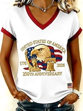  Självständighetsdag Amerikansk 250-årsjubileum Patriotiska Kvinnors T-shirt Tryck Grafisk Självständighetsdag Bohemia Vintage Stilren Klassisk Kort Ärmd V-hals Vanliga Toppar Daglig Svart Vit