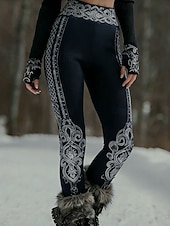 baratos impressão viking-Mulheres Leggings Férias Vintage Estilo Étnico Comprimento total Cintura Alta Gráfico Geométrica Macio Confortável Com Stretch Diário Casa Ao ar livre Vinho Preto Azul Marinho Verde Verão Primavera