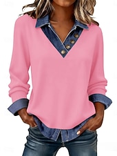 voordelige Effen Hoodies-Dames Trui-sweatshirt Lapwerk Knop Effen Casual Lange mouw Revers Normale tops Straat Dagelijks gebruik blauw Zwart Blozend Roze Donkergrijs Abrikoos Lente Herfst Winter