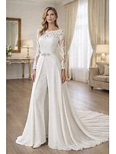 Χαμηλού Κόστους Φορέματα βραδινής χορού-Ολόσωμη φόρμα Μακρύ Φορεματα για γαμο Απλός Καθημερινό Μακρυμάνικο Λαιμός ψευδαίσθησης Δαντέλα Ύφασμα Stretch με Ζωνάρια / Κορδέλες Κρυστάλλινη λεπτομέρεια Διακοσμητικά Επιράμματα