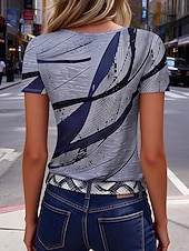  Per donna Maglietta Cerniera Stampato Grafico Geometrico Vintage Moda Elegante Manica Corta Scollo a V Top Regolari Quotidiano Uscire Weekend Blu Estate Primavera
