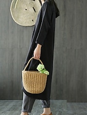 cheap Plain Dress-Women's Midi Dress Shift Dress Casual Daily Loose Fit Plain 3/4 Length Sleeve Crew Neck Black Green Gray Summer Fall Autumn