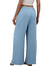 ieftine picior lat și talie înaltă-Pentru femei Pantaloni Pantaloni casual Drept Modă Șic Stradă De Bază Lungime totală Talie Înaltă Simplu Cordon Buzunar Talie elastică Comfortabil Inelastic Zilnic Vacanță Stradă Negru Bleumarin