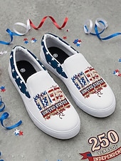 billiga Kvinnoskor-USA:s 250-årsjubileum Dam America slip-on canvas sneakers - Patriotisk USA-flagga tryck Lätta andningsbara vardagsskor för självständighetsdagen parader  vardagligt streetwear