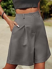 olcso Bermuda rövidnadrág-Női Bermuda nadrág Rövidnadrágok Egyenes Szabadság Divat Utcai sikk Térdhossz Magas derék Sima Zseb Kényelmes Légáteresztő Nem elasztikus Napi Vakáció Utca Fekete Sötétkék Kék Teveszín Nyár Tavasz