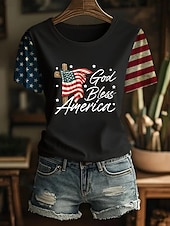  Festa dell'Indipendenza Maglietta Patriottica da Donna Stampa Grafica Lettera Bandiera Americana Elegante Classica Casual Maniche Corte Collo Girotondo Tops Regolari Giornaliero Blu Nero Bianco Rosso