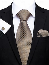 お買い得  結婚 ACC-男性用フォーマルネクタイセット、ポケットチーフとカフスボタン付き - 結婚式、ビジネスパーティー、ガライベントに最適な高級ポリエステルチェック柄ネクタイ - スタイリッシュな花婿の付添人用スーツアクセサリー（複数色）