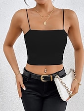 halpa Yksinkertainen säiliö-Naisten Hihaton Pusero Camisole Tank Top Tavallinen Tyylikäs Seksikäs Moderni Hihaton Nelikulmainen kaula-aukko Rajaa topit Päivittäin Pyhäpäivä Bile Musta Valkoinen Viini Rubiini Ruskea Kesä Kevät