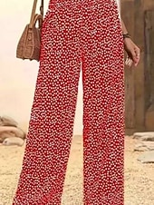  Dam Brett skaft Långbyxor Casual byxor Rak Semester Mode Streetwear Fullängd Hög midja Prickig Ficka Elastisk midja Komfort Bekväm Oelastisk Elastisk Dagligen Semester Gata Svart Rubinrött Blå Grön