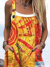economico Tuta Arte e Design-Per donna Tuta Streetwear Grafico Senza Maniche Senza maniche Collo quadrato Tasca Stampato Quotidiano Vacanza Vestibilità comoda Giallo Estate