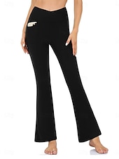 abordables Leggings unis-Femmes Pantalons Pantalon décontracté leggings évasés Vacances Mode Streetwear Longueur complète Taille haute Uni Avec Poches Taille Élastique Confortable Élastique Quotidien Yoga Sport &amp; Loisir Noir