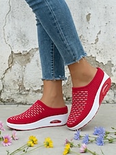 Χαμηλού Κόστους Γυναικεία Sneakers-Γυναικεία κόκκινα casual αθλητικά mules με πλατφόρμα αέρα - αναπνεύσιμο πλέγμα στο πάνω μέρος, ελαφριά και άνετα παπούτσια για περπάτημα για γυναίκες, ιδανικά για καθημερινή χρήση, ταξίδια, ψώνια,