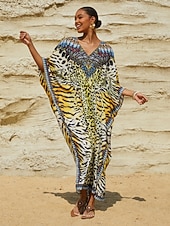 billige uformell kjole med trykk-dame løvehjerte flytende chiffon dolman erme kaftan
