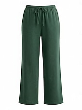 cheap Premium Linen Collection-70% Linen Women's Linen Pants Culottes Wide Leg Wide Leg Chinos Vacation Streetwear Basic Full Length Medium Waist Plain Drawstring Pocket Comfort Inelastic Daily Outdoor claret Deep Green