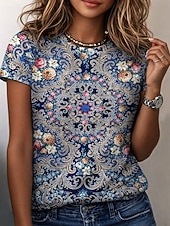 economico T-shirt Boho-Per donna Maglietta Stampato Floreale Grafico Paisley Bohemien Vintage Elegante Manica Corta Girocollo Scollo a V Top lunghi Quotidiano Uscire Weekend Blu Nero Verde chiaro Viola Verde Estate