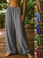 economico gamba larga e vita alta-Per donna Gamba larga Chinos Pantaloni Estivi Pantaloni Vacanza Essenziale Casual Lunghezza intera Vita Alta Semplice Tasca Fascia Elastica Comodo Comodità Morbido Micro-elastico Quotidiano